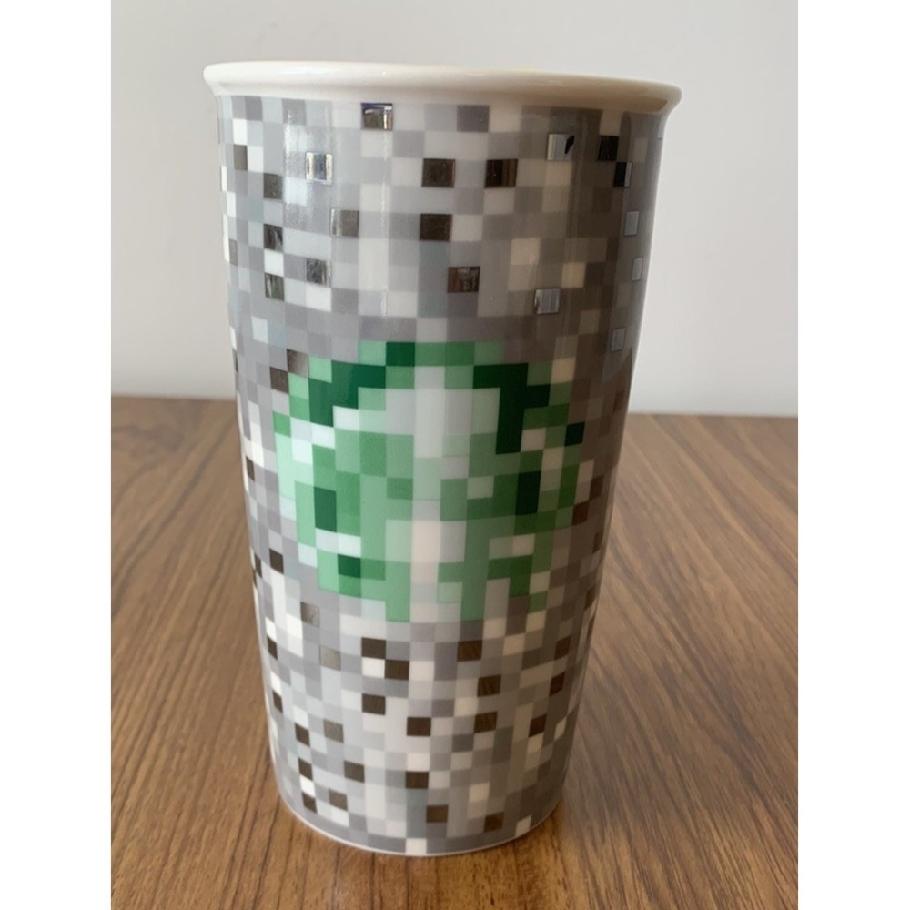 Starbucks Rodarte Ceramic Pixel Minecraft Travel Mug Lid 12 oz Cup 2012 Limited